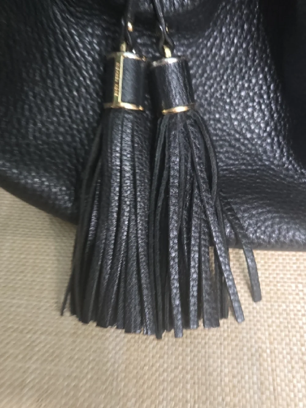 Michael Kors Black Pebbled Leather Hobo with Gold Hardware and Tassels - Picture 11 of 12